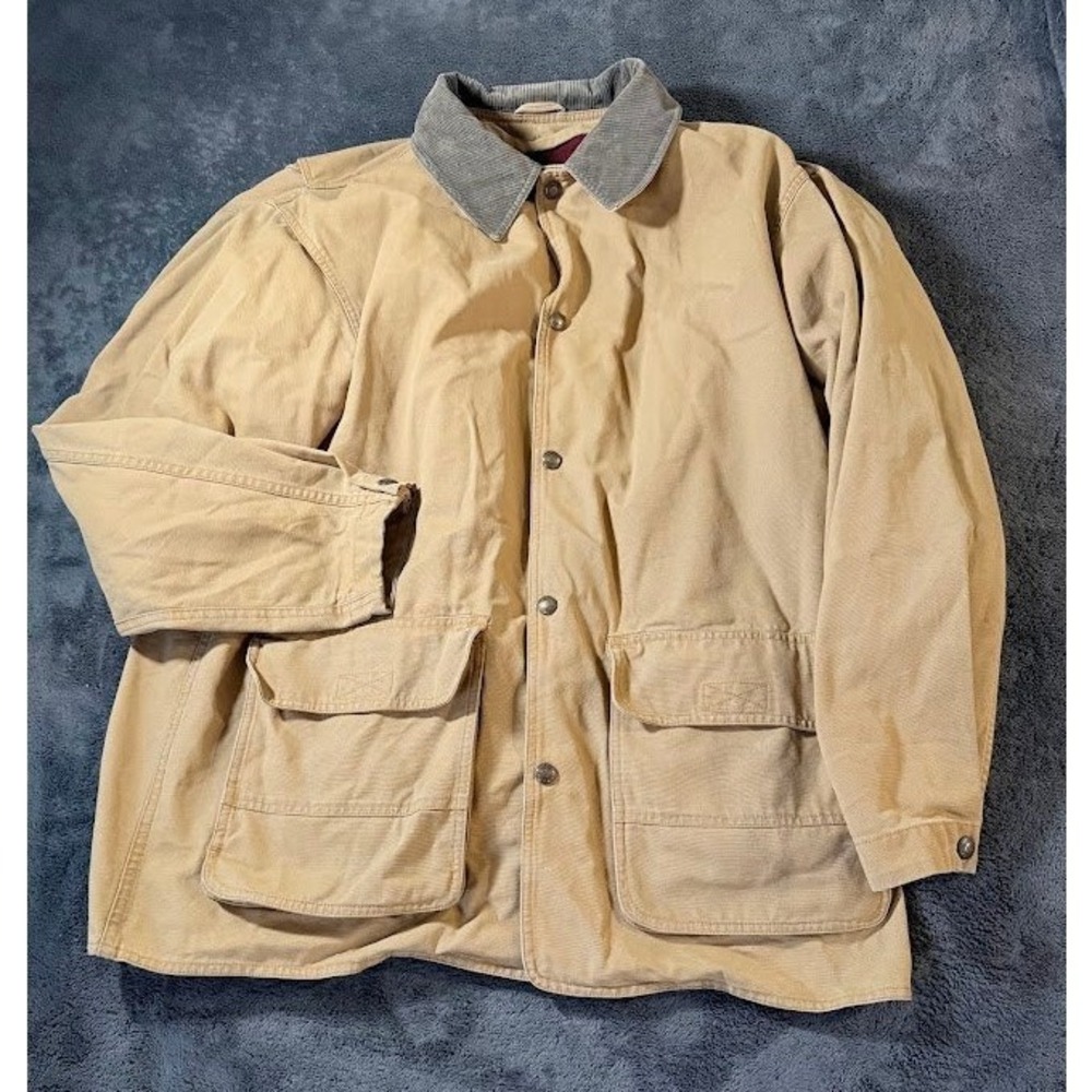Woolrich John Rich Mens Tan Canvas Barn Coat Corduroy Collar Blanket Lined XL